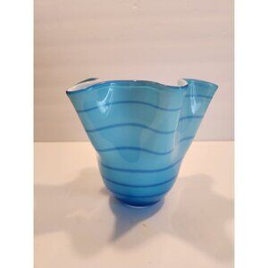 a hand-blown cased art glass handkerchief vase, featuring an organic, ruffled